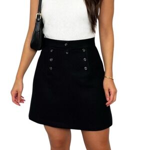 Old Navy Skirt Size 14 Black Wool Blend Mini A Line Button Front‎ Low Waist Prep